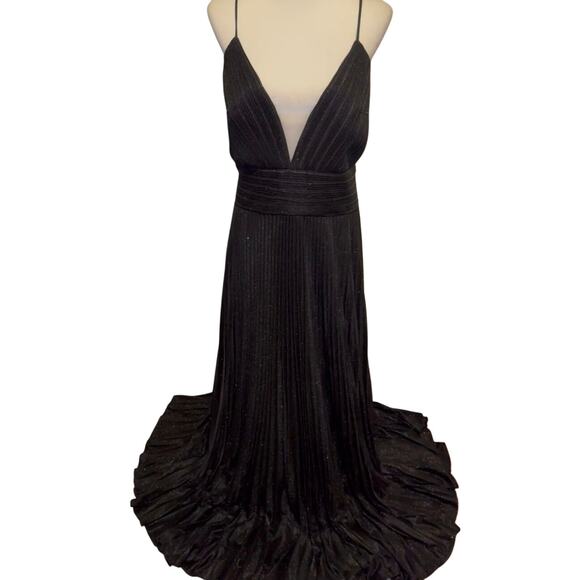 MAC DUGGAL 30725 Black Shimmer Pleated V-Neck Gown Size 20 New w/ Tag MSRP $398 - Picture 9 of 12